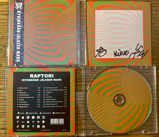 Hyvinkään jälkeen Mars -CD: kansi, nimmaroitu kansilehti, takakansi ja levy